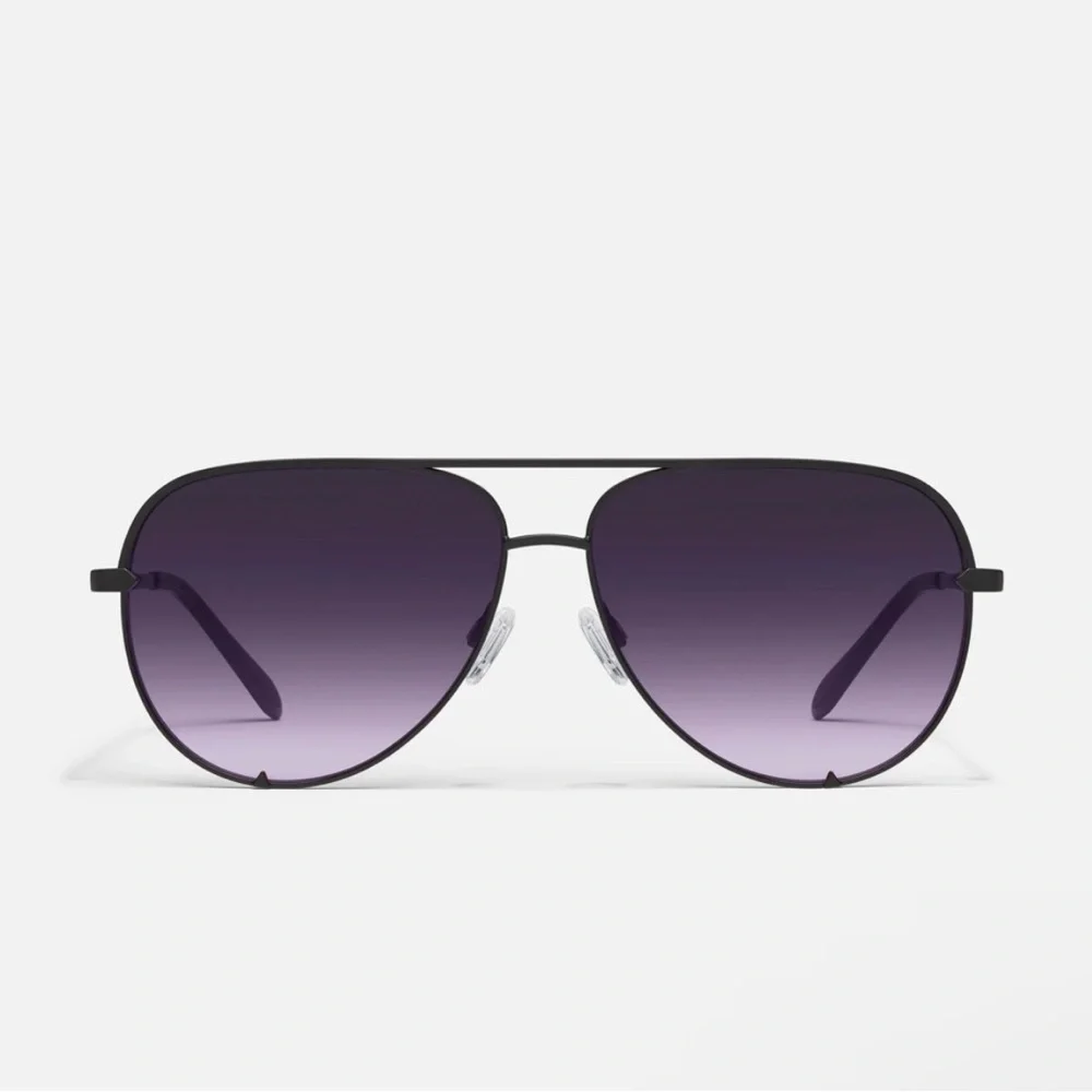 Quay Australia Black Frame Aviator Sunglasses with Purple Gradient Lenses XL